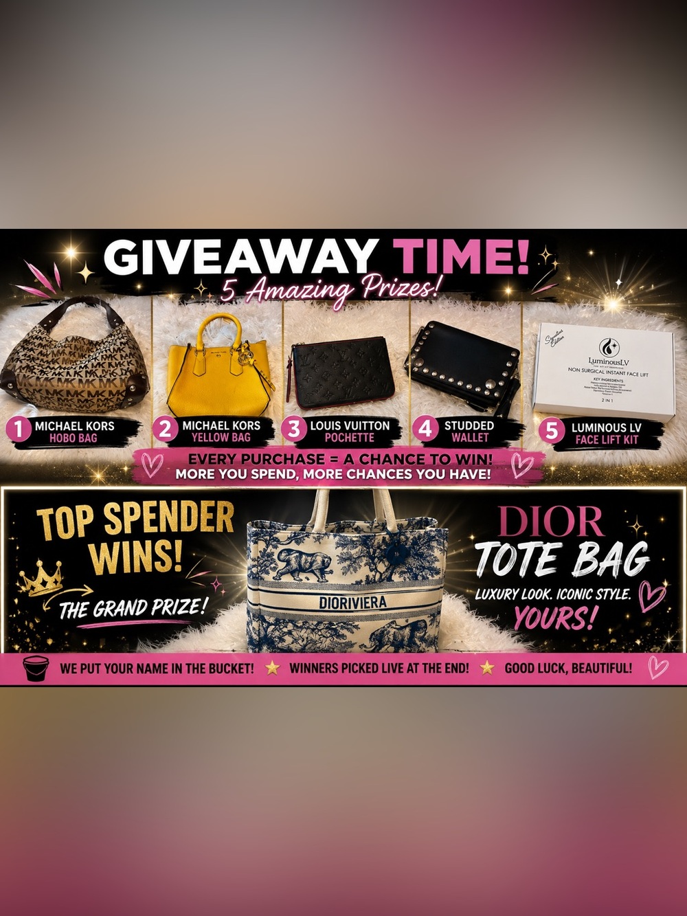 🎉 BUYER GIVEAWAY ENTRY + DIOR TOTE TOP SPENDER PRIZE 🎉